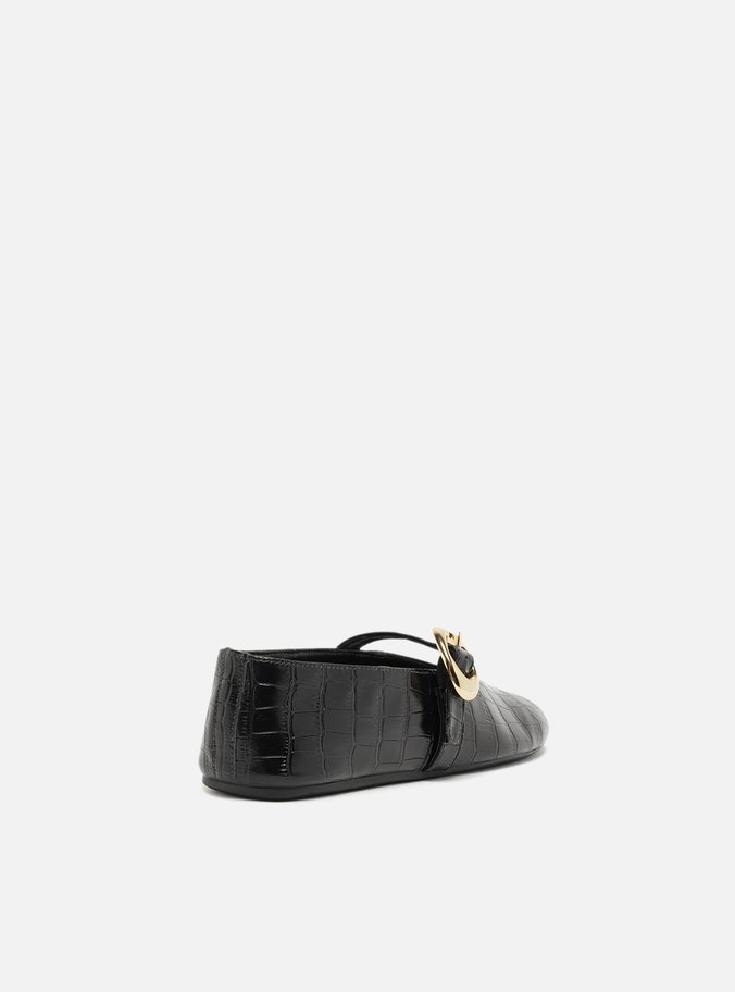 Sapatilha Preta Croco Fivela Maxi