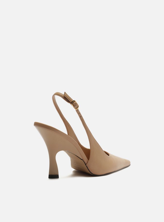 Scarpin Bege Nut Couro Salto Alto Slingback