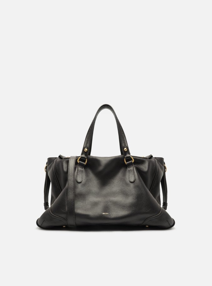 Bolsa Tote Preta Couro Média Cadeado