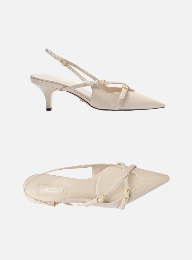 Scarpin Off-White Verniz Salto Médio Slingback Amélia