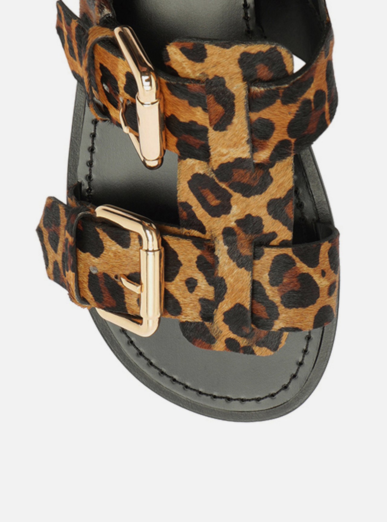 Sandália Rasteira Animal Print Pelo Tiras Largas Fivela — foto 5