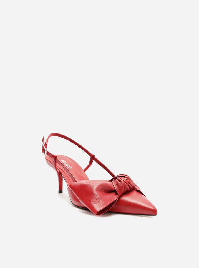 Scarpin Vermelho Couro Salto Fino Maxi Laço Slingback