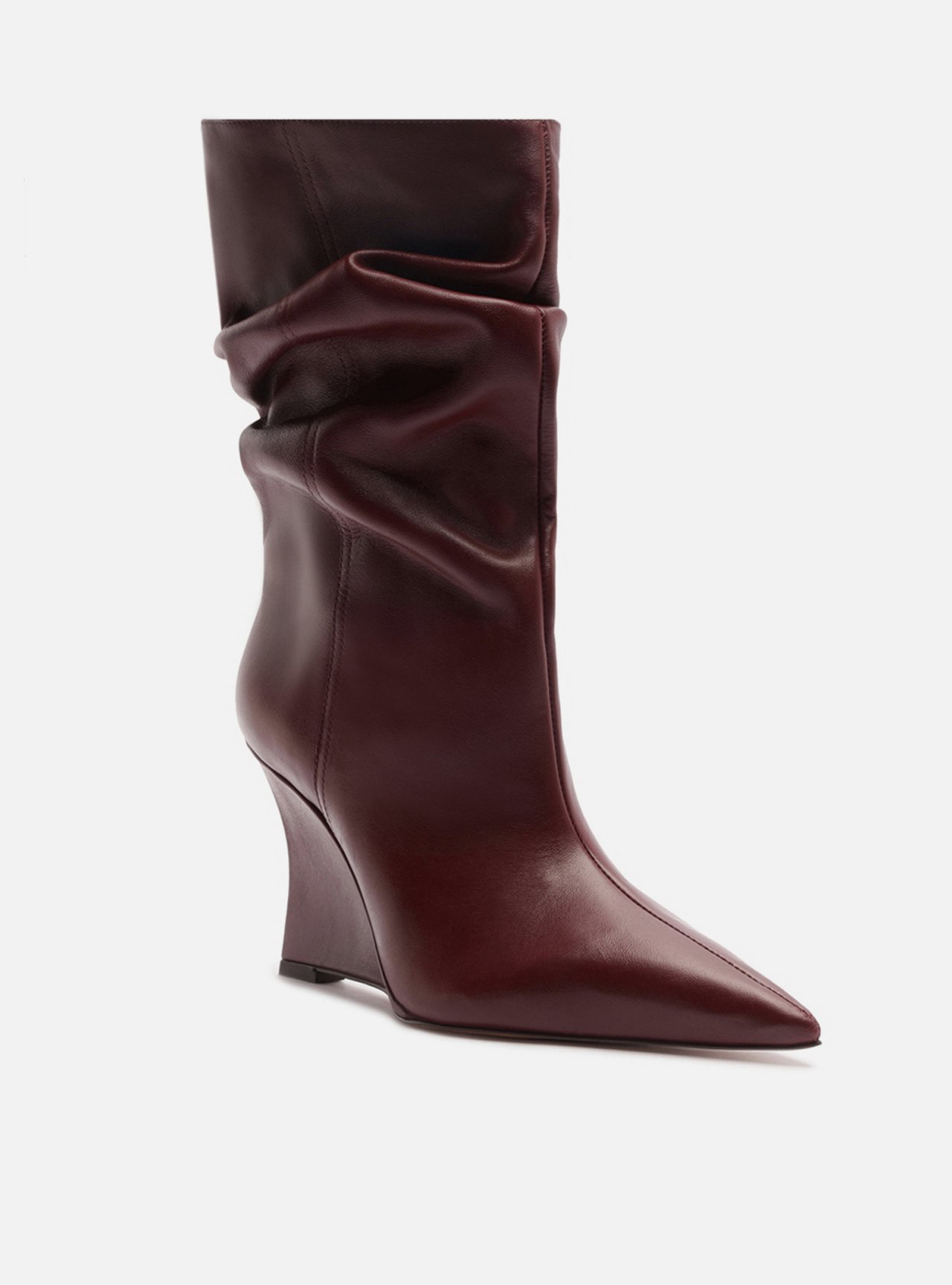 Bota Bordô Couro Salto Anabela Alto Slouchy — foto 2