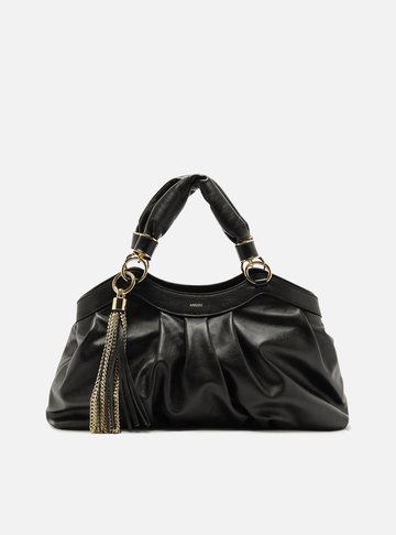 Arezzo — Bolsa Tote Preta Couro Grande Franzida