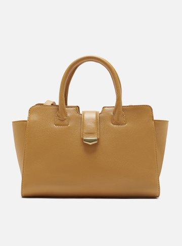 Bolsa Tote Marrom Couro Grande Lapela Metal