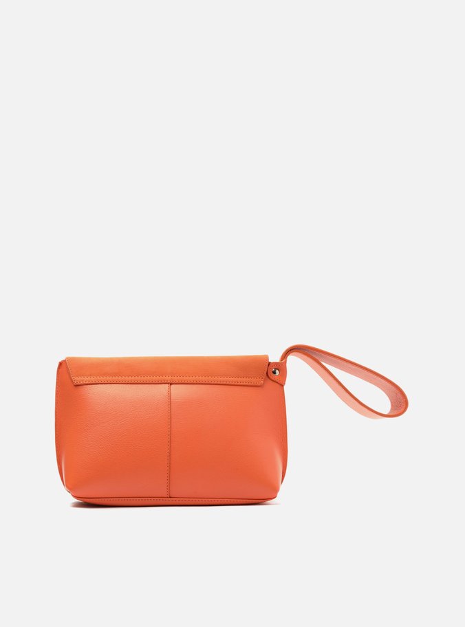 Bolsa Clutch Laranja Couro Média Geométrica