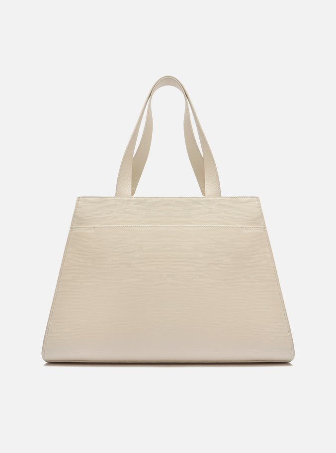 Bolsa Shopping Branca Couro Grande Metal Barbicacho