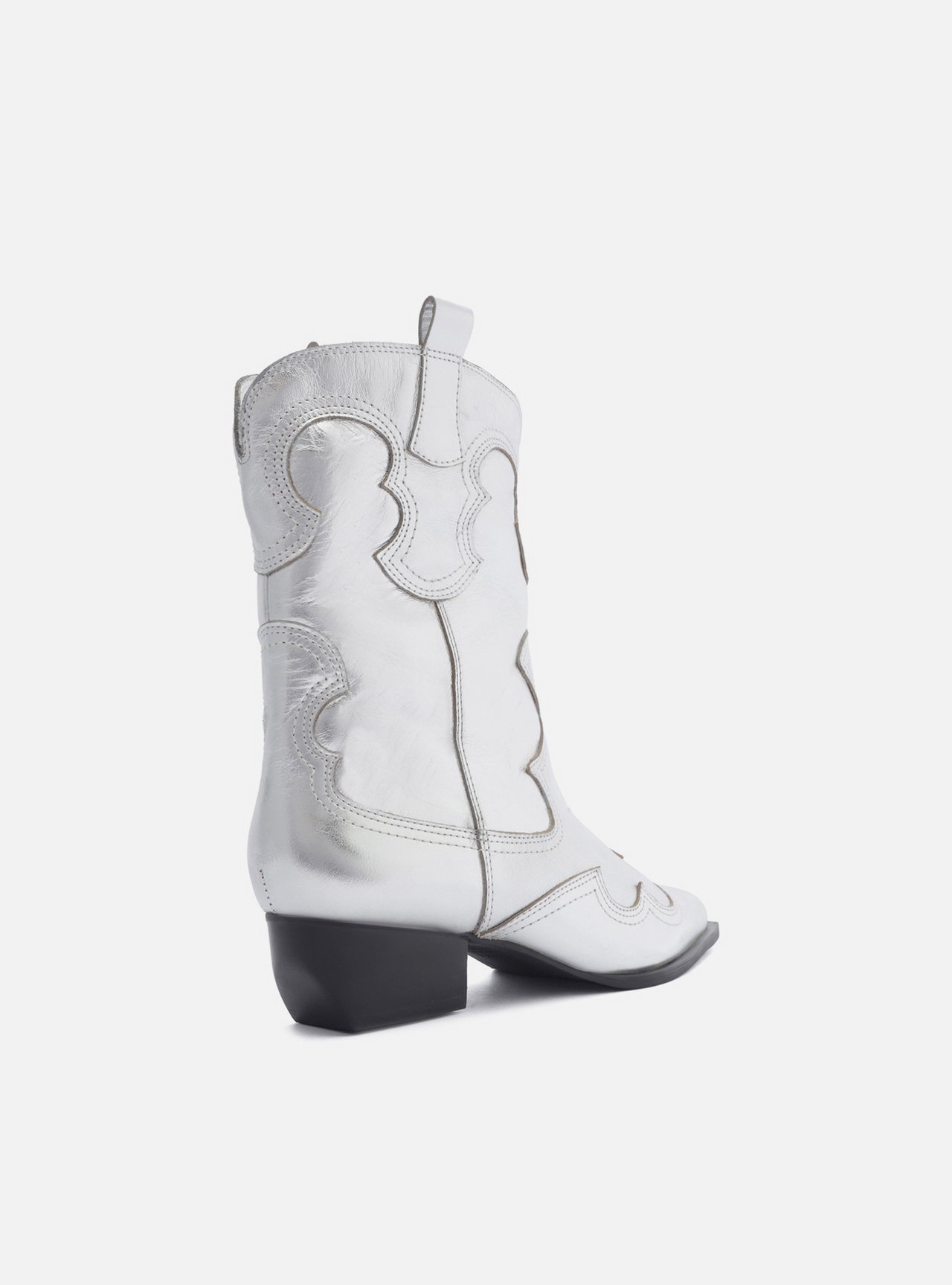 Bota Prata Couro Cano Curto Western Folk — foto 3