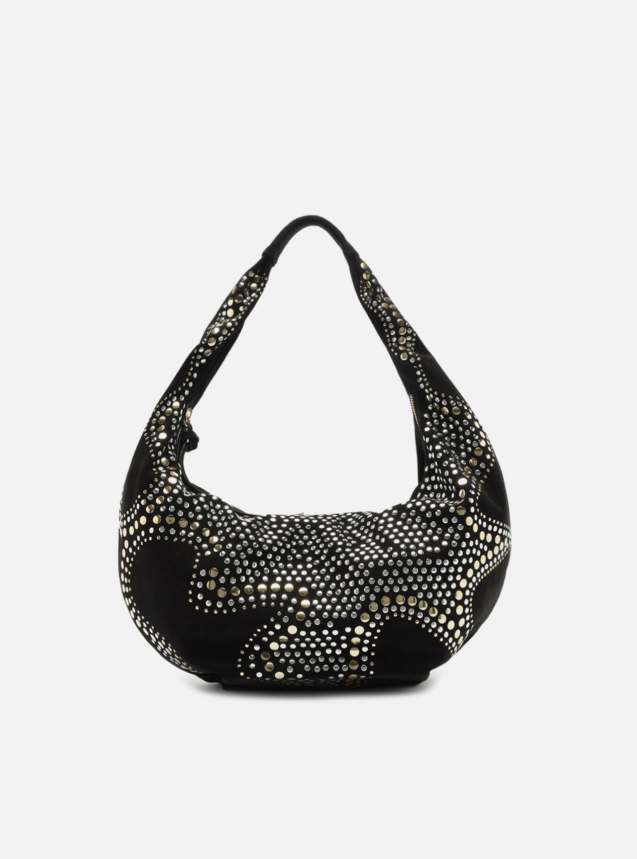 Bolsa Hobo Preta Couro Média Metais — foto 1