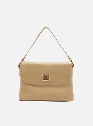 Bolsa Satchel Bege Couro Média Metal