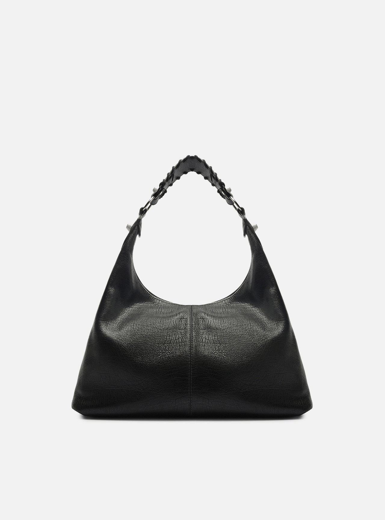 Bolsa Hobo Preta Couro Média Alça Tressê — foto 3