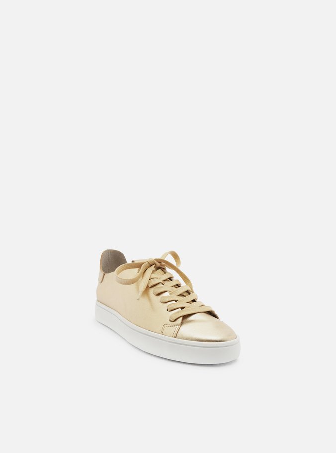 Tênis Dourado Couro Cadarço Casual