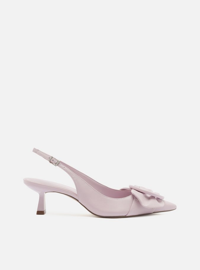 Scarpin Lilás Couro Slingback Fivela Redonda