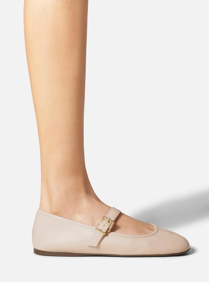 Sapatilha Rosa Couro Bico Redondo Fivela