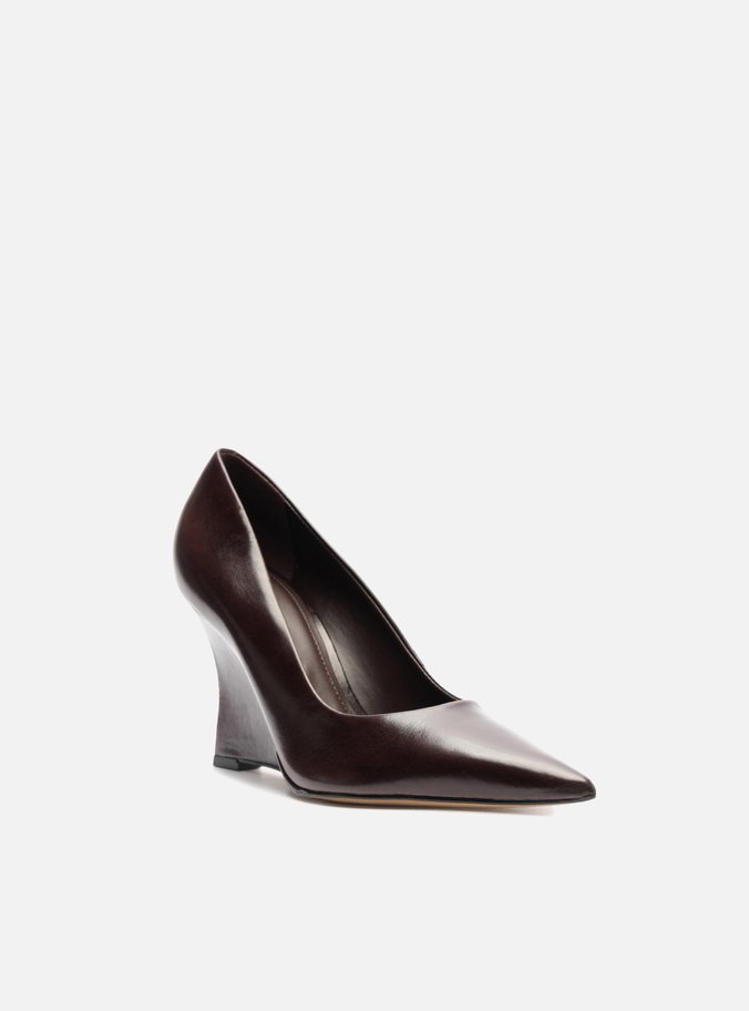 Scarpin Marrom Couro Salto Alto Anabela