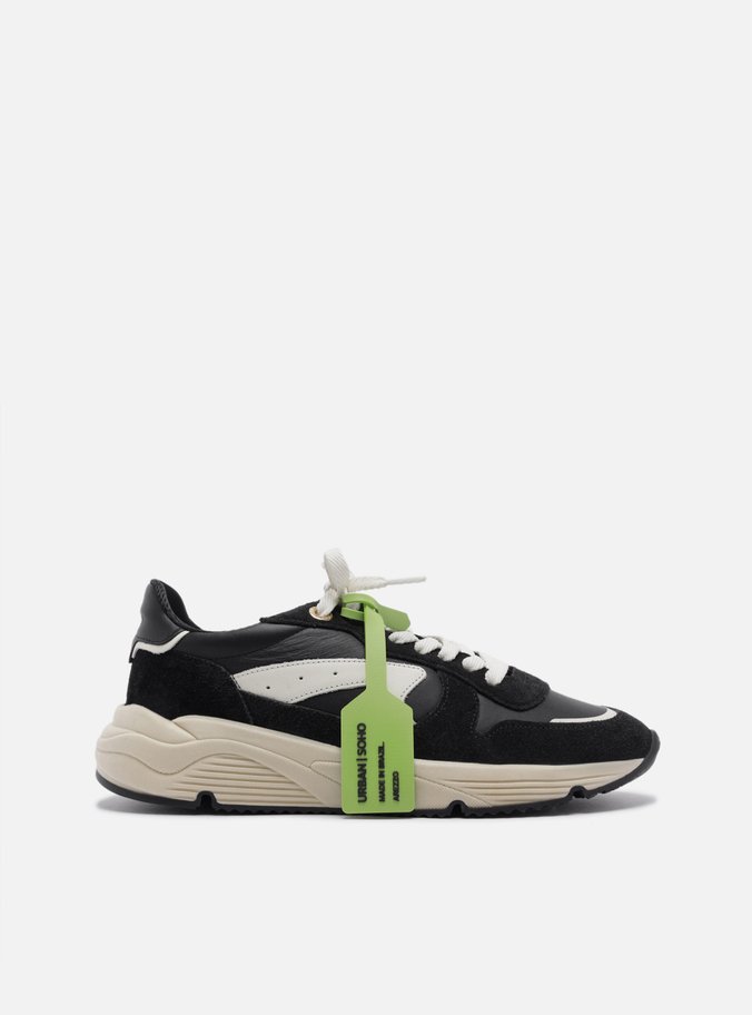 Tênis Preto Couro Esportivo Branco Tag