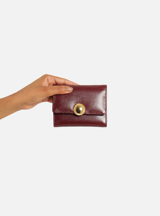 Carteira Vinho Couro Média Envelope Metal