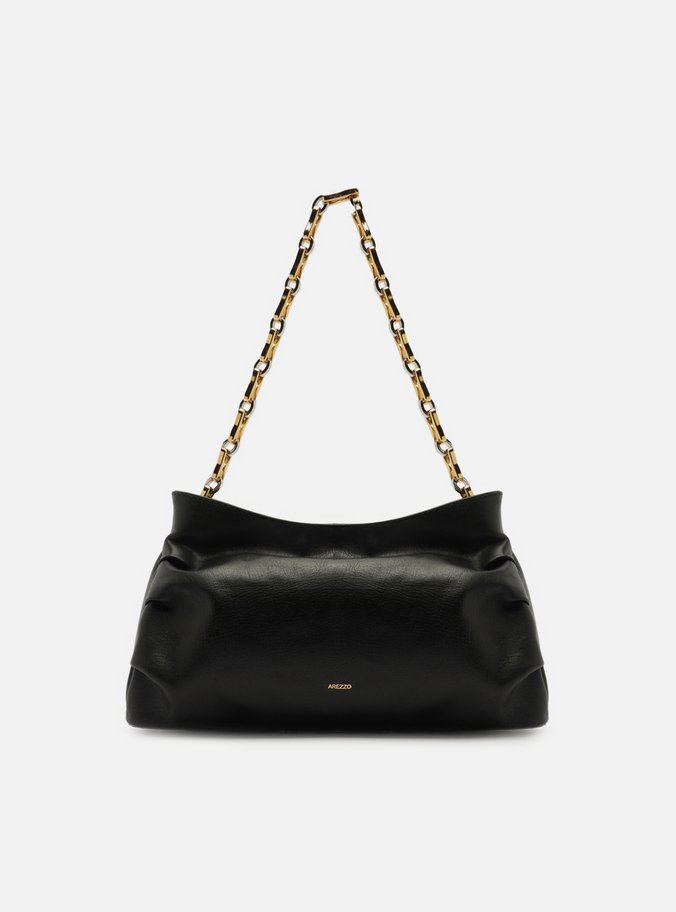 Bolsa Tiracolo Preta Couro Média Corrente Mix