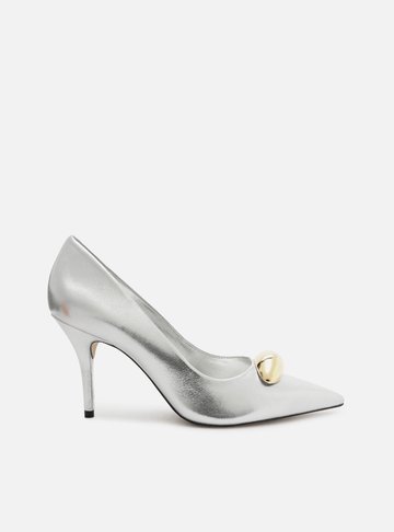 Scarpin Prata Couro Salto Fino Metal Silvia Braz