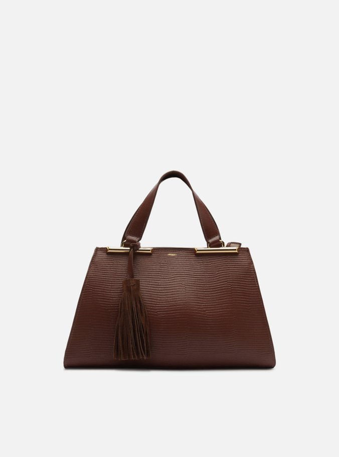 Bolsa Tote Marrom Couro Média Croco Franja