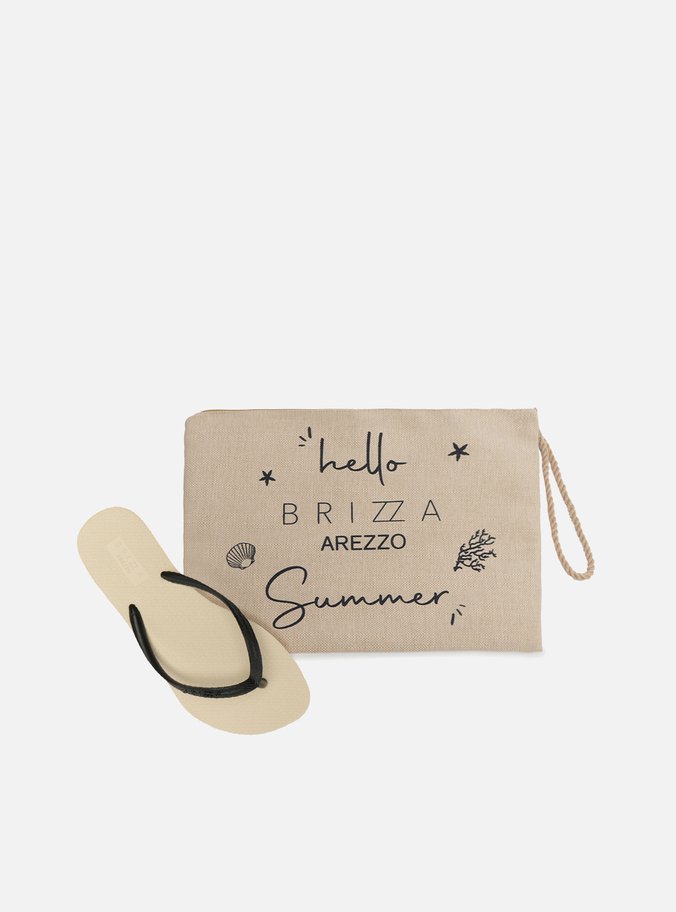 Kit Chinelo de Dedo Branco e Preto e Pouch