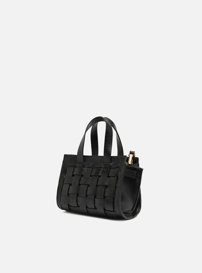 Bolsa Tote Preta Couro Pequena Tressê Maxi Lenny