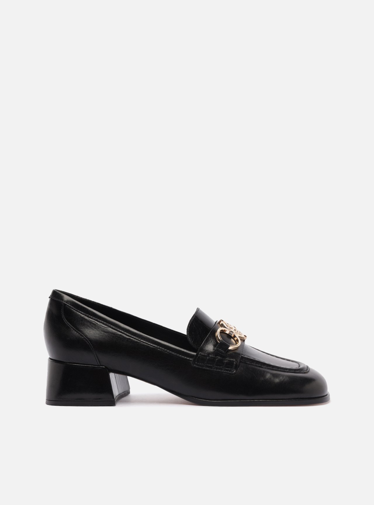 Loafer Preto Couro Salto Bloco Metal Heritage — foto 1