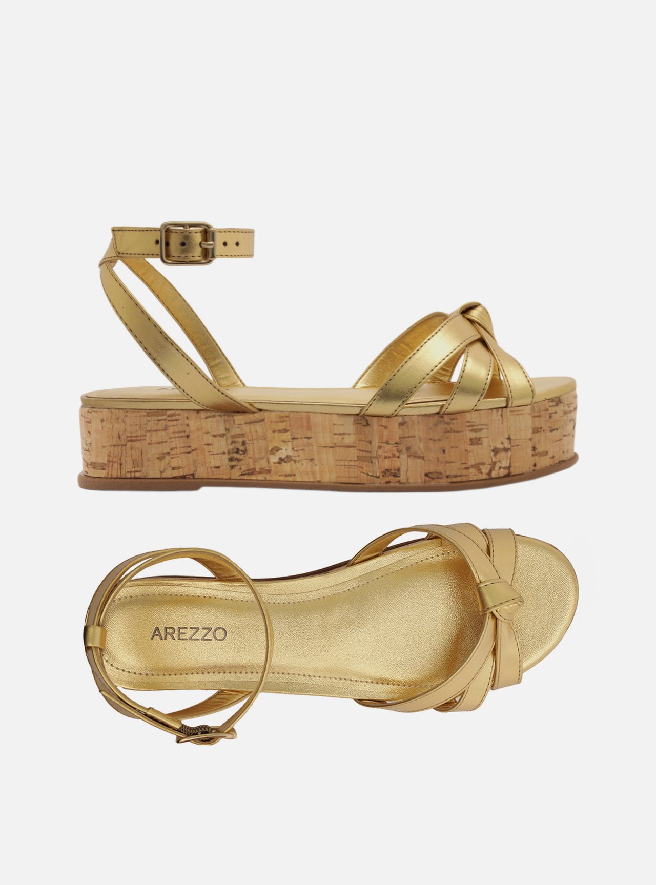 Sandália Dourada Couro Flatform — foto 5