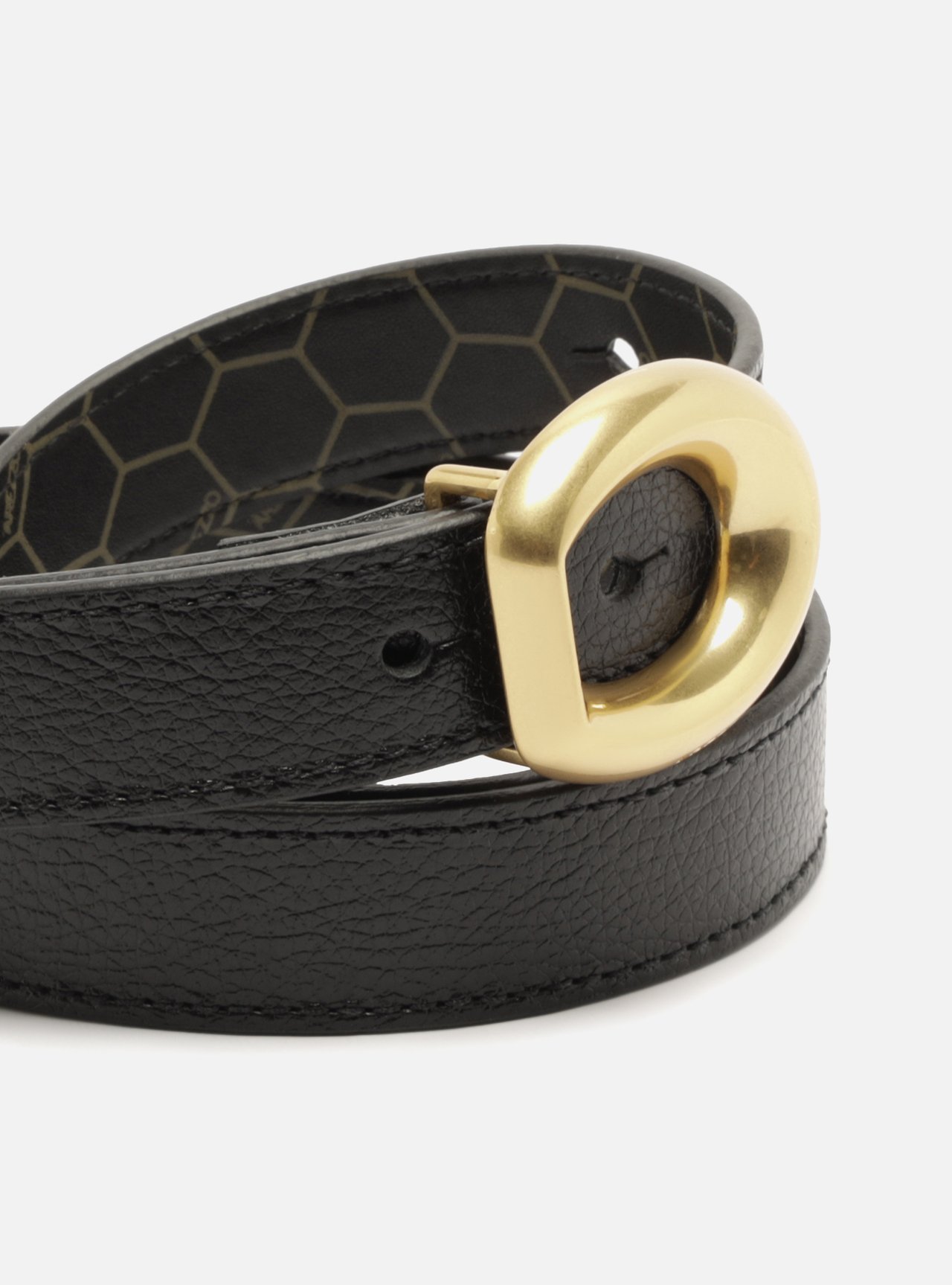 Cinto Preto Couro Médio Fivela Oval Dourada — foto 4