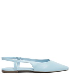 Sapatilha Azul Couro Bico Fino Slingback