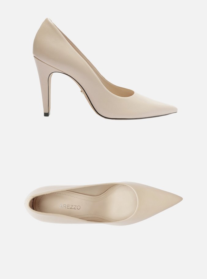 Scarpin Branco Couro Salto Alto Bico Fino