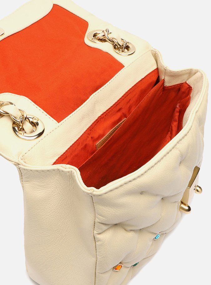 Bolsa Tiracolo Off-White Couro Mizz Stones Média
