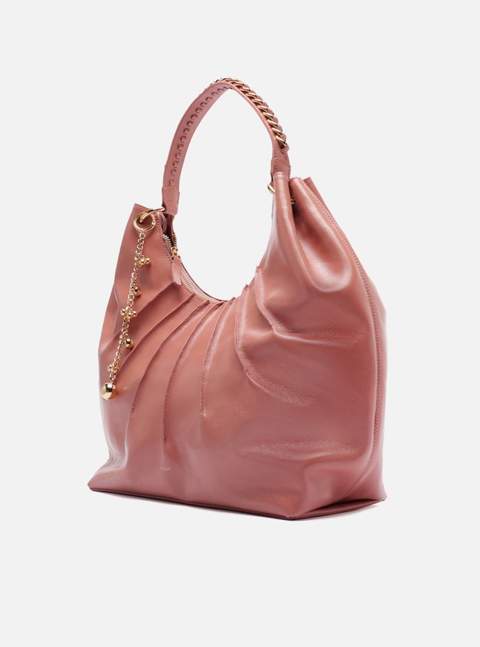 Bolsa Hobo Média Couro Rosa Blush Corrente