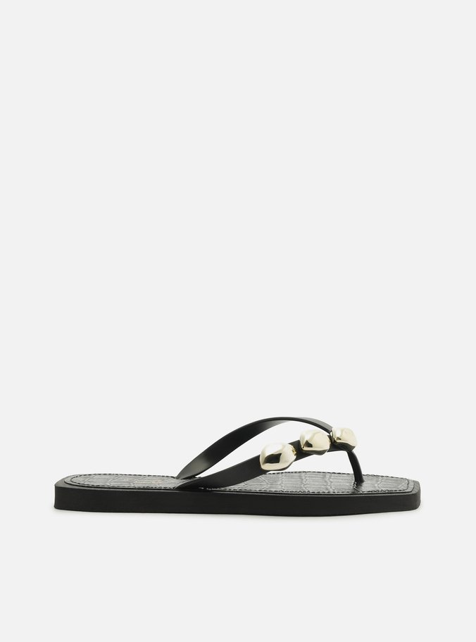 Chinelo de Dedo Preto Croco Square Metais