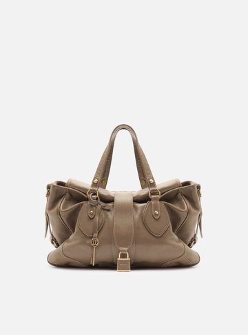 Bolsa Tote Cinza Couro Média Cadeado
