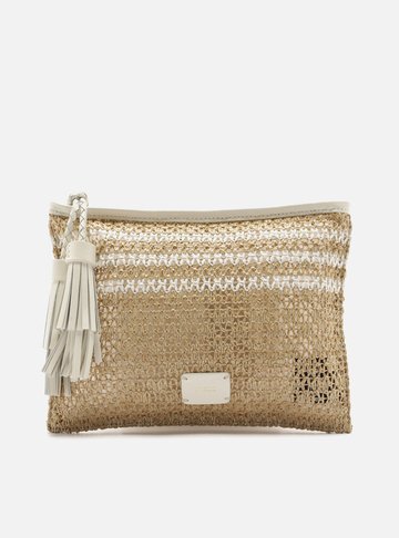 Arezzo — Necessaire Off-White Couro Palha Barbicachos