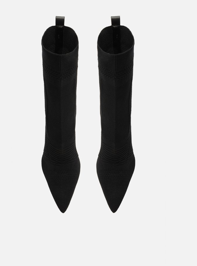 Bota Skinny Preta Knit Cano Médio Salto Alto