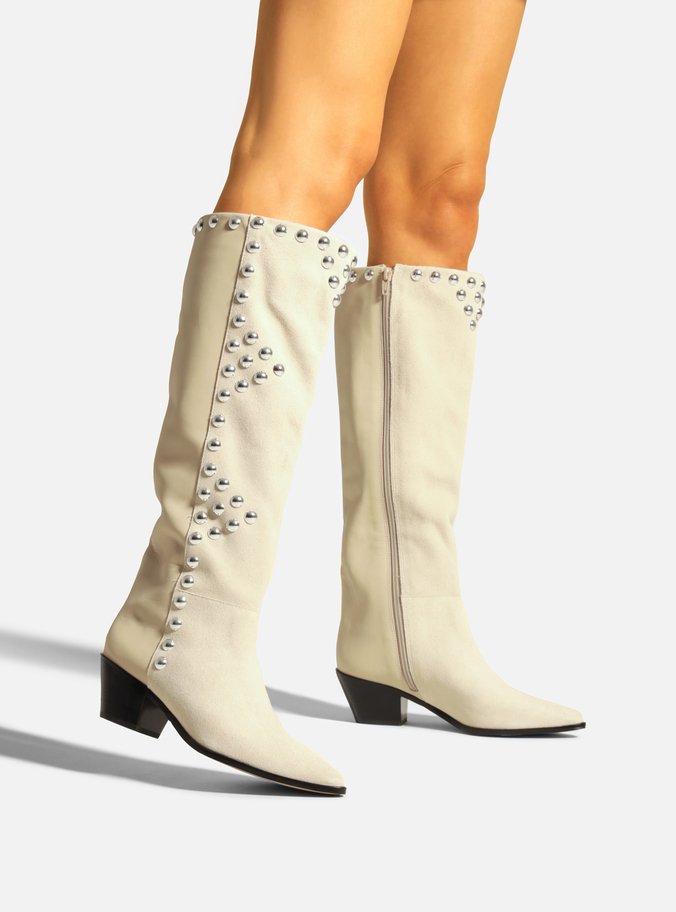Bota Bege Camurça Cano Longo Western Hazel