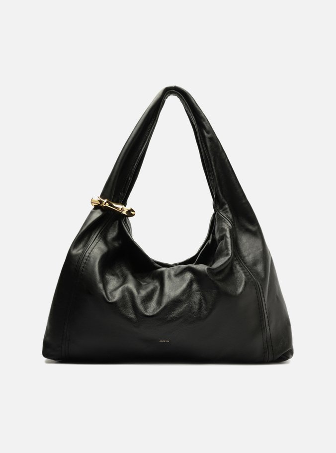 Bolsa Hobo Preta Couro Grande Metal