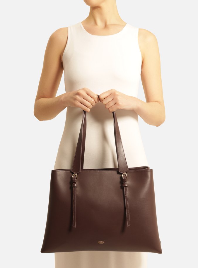 Bolsa Shopping Marrom Grande Alças Detalhe