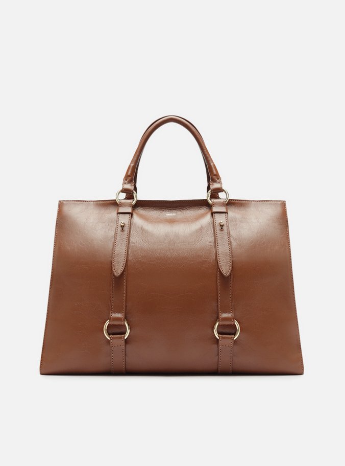 Bolsa Tote Marrom Dark Couro Grande Tiras