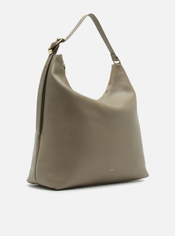 Bolsa Hobo Cinza Couro Grande Básica