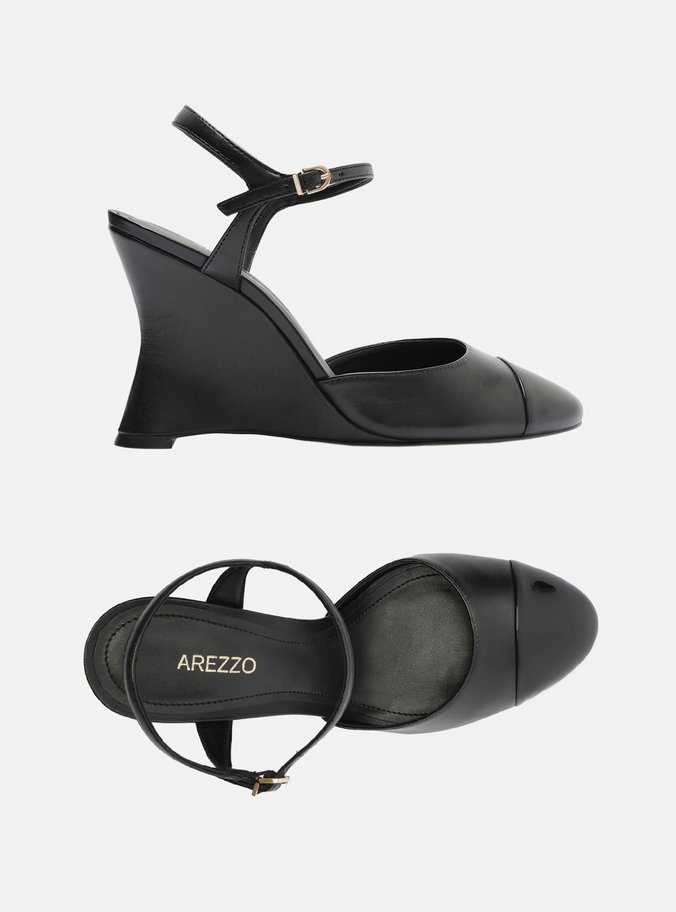 Scarpin Preto Couro Anabela Cap Toe