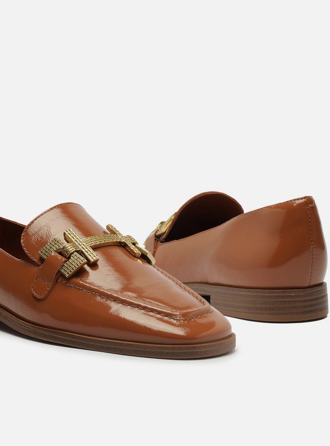 Mocassim Marrom Couro Shine Metal