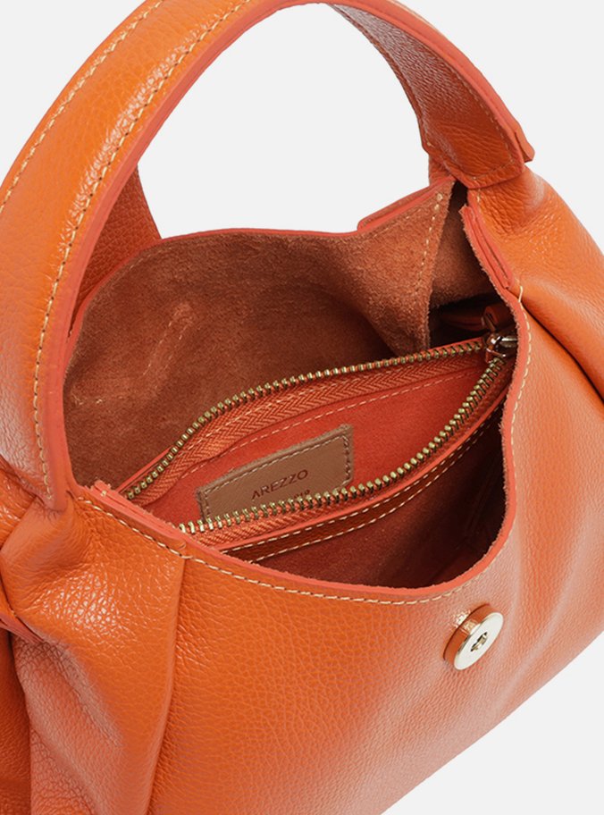 Bolsa Hobo Laranja Couro Média Lapela