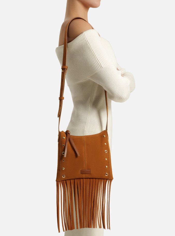 Tiracolo Marrom Clara Acamurçada Pequena Franjas