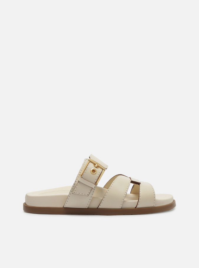Sandália Rasteira Off-White Couro Fivela