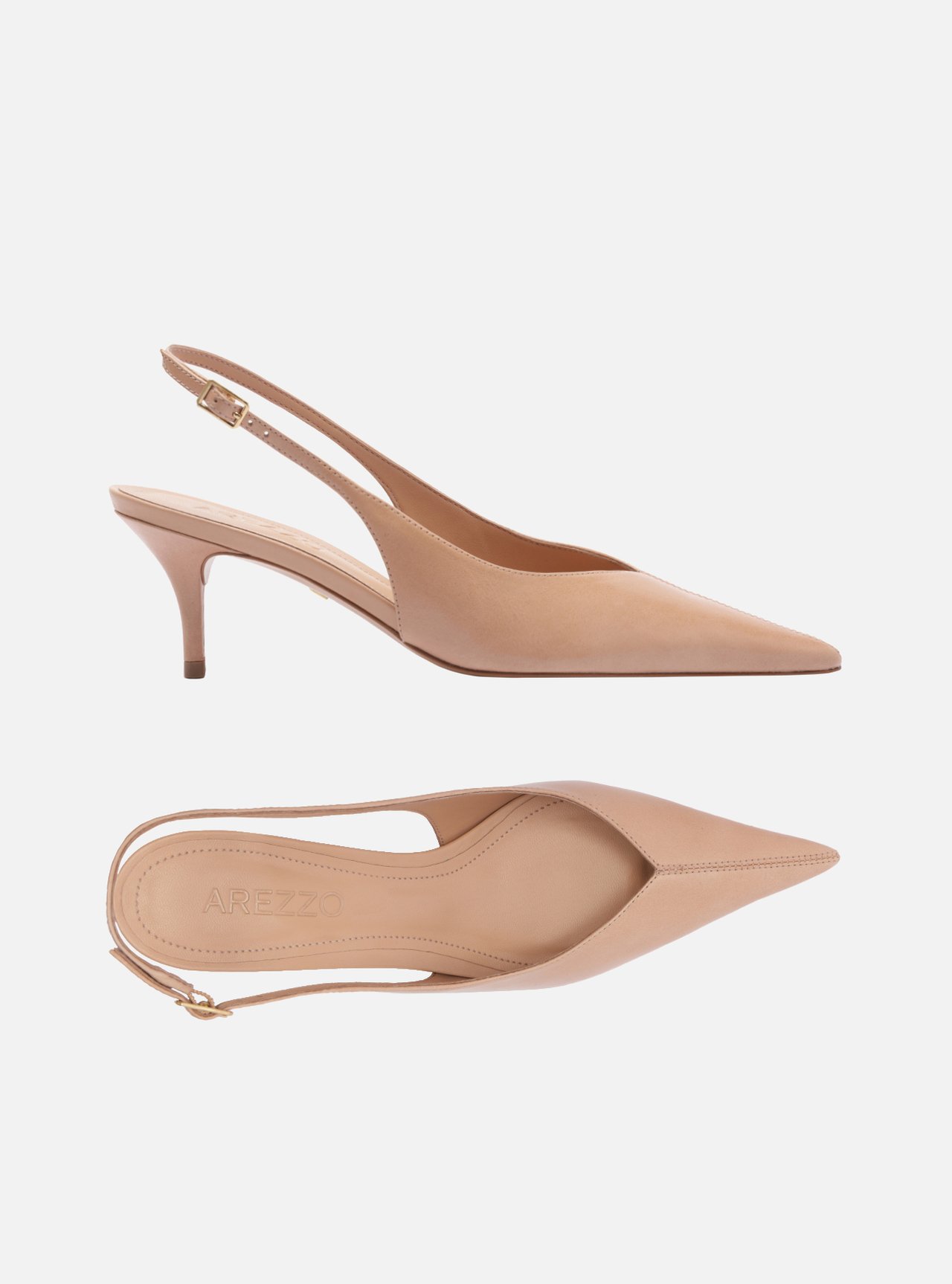 Scarpin Bege Couro Slingback Salto Baixo Fino — foto 5
