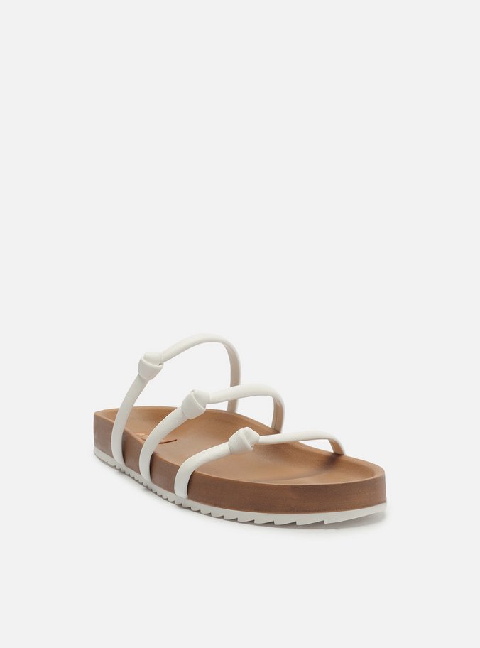 Sandália Papete Branca Flatform Tiras Nó