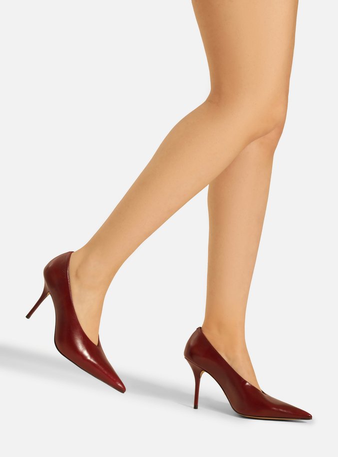 Scarpin Vermelho Couro Salto Alto Fino Modern